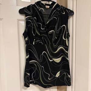 JKLA California Abstract Print Sleeveless Faux Wrap Top
